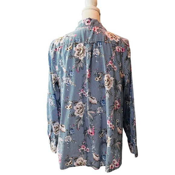 Talbots Blue Long Sleeve Notched Collar Button Down Shirt Size Petite Large - Picture 4 of 10